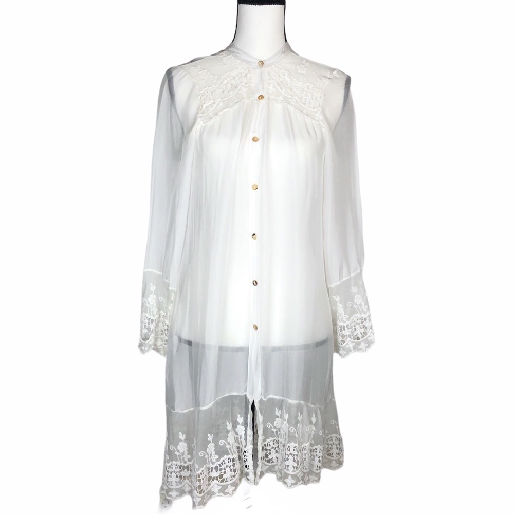 Peacock Blue Semi-Sheer Blouse with Lace